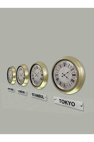 Platin Saat 40 cm Solid Brass Metal White Dial 4 Piece Set Hotel World Clock ...