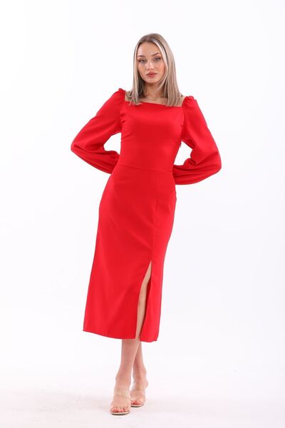 OlaLady Princess Sleeves Back Yarn Detailed Square Collar Invitation Dress Wedding Dress