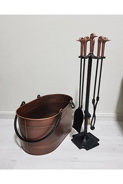 KOCHER Şömine Seti Antik Bakır Odun Kovası Sepeti Ve Maşa Seti