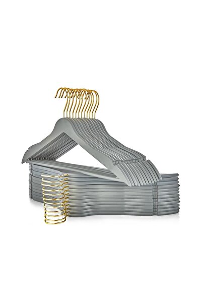 İstoç AVM 12 Adet Ahşap Görünümlü Askı Antrasit Kıyafet Elbise Askısı Askılığı Gömlek Askısı Pantolon Askısı