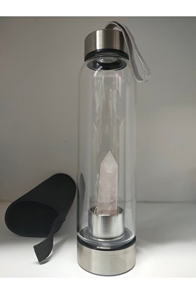 DOĞAL TAŞ BY MERTAY Reiki Pembe Kristal Kuvars Doğal Taşlı Su Şişesi 550ml
