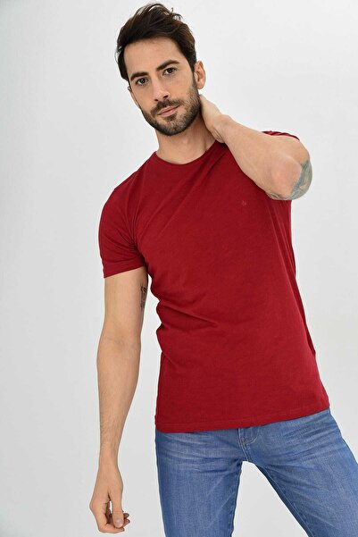 DYNAMO Men's Burgundy Flame Basic Crew Neck 100% Cotton T-Shirt