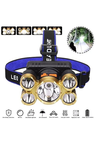 gold honey 1200 Lümen Cob 9 Led Usb Şarjlıoynar Başlıklı Kafa Lambası 5 Modüllü