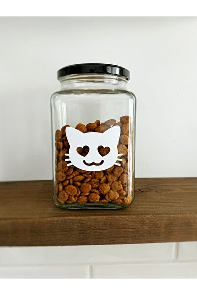 Atölye Merdiven Kedi figürlü Cam Mama Kavanozu Kedi / Köpek / Kuş Evcil hayva...
