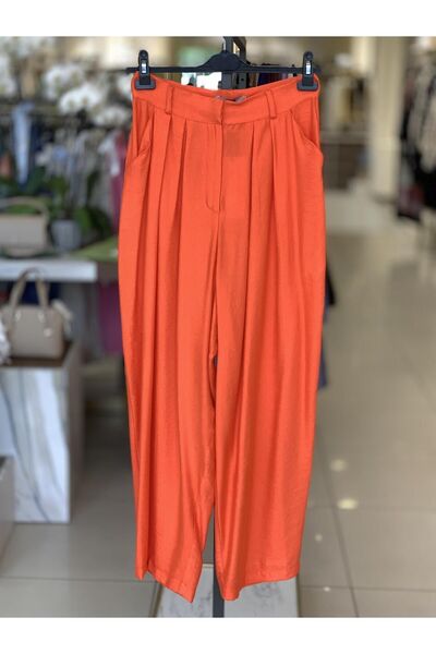 Zühre Pileli Oranj Şalvar Pantolon P-0187