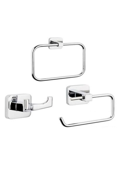 Genel Markalar Beyaz Kare 3 Lü Set Yuvarlak Havluluk + Askılık + Tuvalet Kağı...