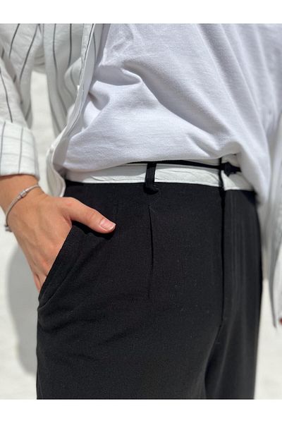 SAVA Linen Black Trousers - with Waist Detail