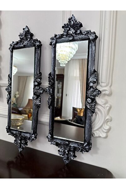 busraconcept Çerçeveli Ayna 2 Li Siyah Gümüş 46 Cm