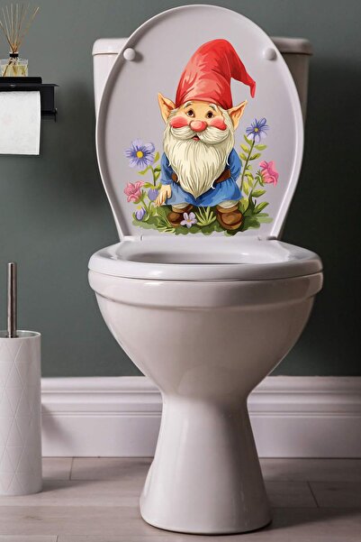 Echo Home Cute Dwarf and Wild Flowers Themed Toilet Seat Sticker Bathroom Sti...