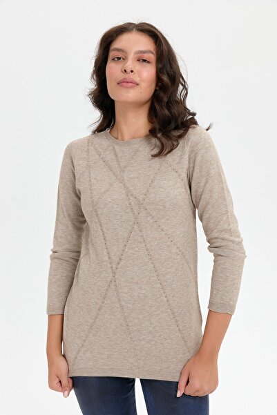 Desen Triko Γυναικείο πουλόβερ με μοτίβο σταυρού χωρίς ραφή Mink Stone