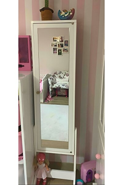 Yc Dekor Takı Dolabı-beyaz De Monte Ayaklı ,aynalı Takı Dolabı Takı Dolabı Ayaklı Makyaj Aynası