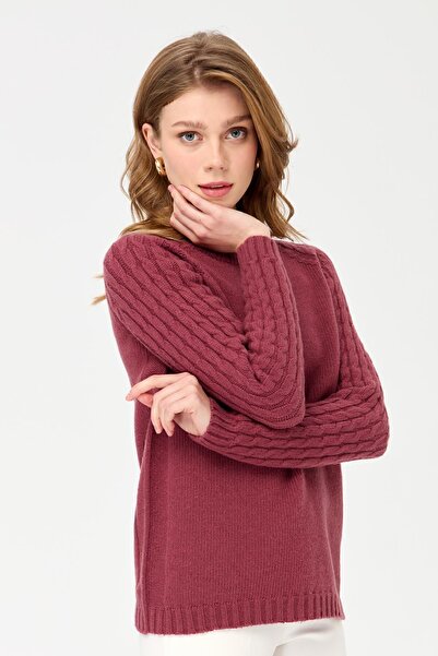 Desen Triko Women's Crew Neck Sleeve Hair Knitted Wool Sweater K.G.Dry