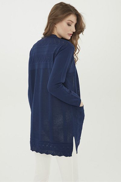 Desen Triko Tricotaj de damă Cardigan lung cu ac de culoare bleumarin