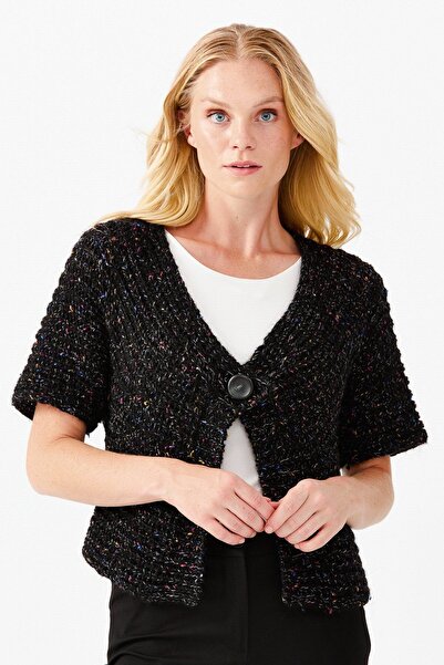 Desen Triko Women's V-Neck Single-Button Short Vest Black