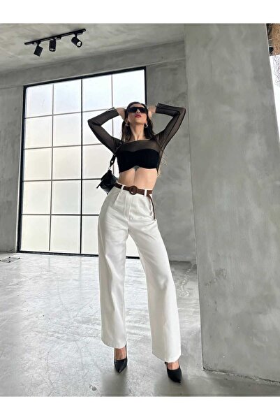 DENİKK DF1103 Women's Summer Trend Linen Trousers with Waist Belt
