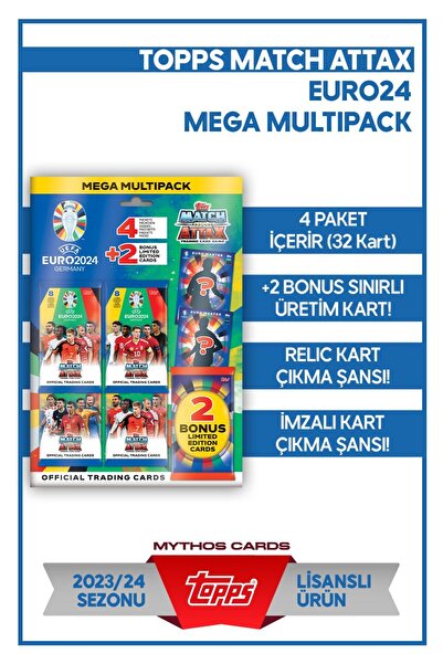 Topps Euro 2024 Match Attax - بطاقات كرة القدم Mega Multipack