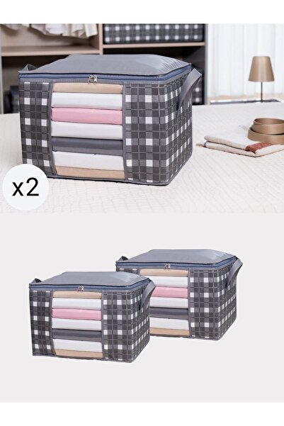 NACAREV Gray Plaid Square Patterned Closet Organizer Clothing Storage Set - 2...
