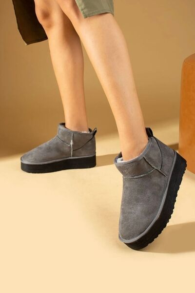 Victoria Shoes Bot & Bootie Ultra Mini Süet Gri Bot Içi Tüylü / Kürklü Kadın Ayakkabı Bot