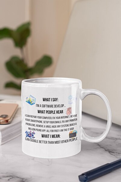 qoeuyl boutique Yazılımcı Mühendis I' AM A SOFTWARE DEVELOPER Baskılı Eğlenceli Hediyelik Kupa Bardak