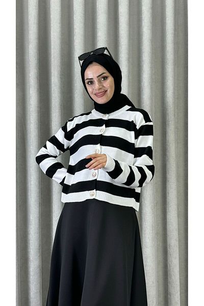 modasusev Cardigan cu dungi tricotaj cu nasturi
