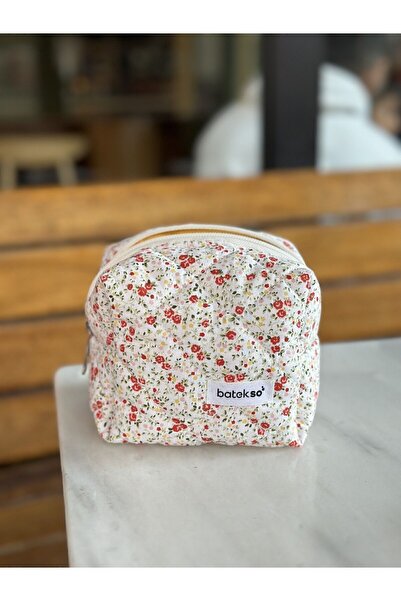 Batekso Geantă de machiaj cu model de flori roșii - dimensiune mică