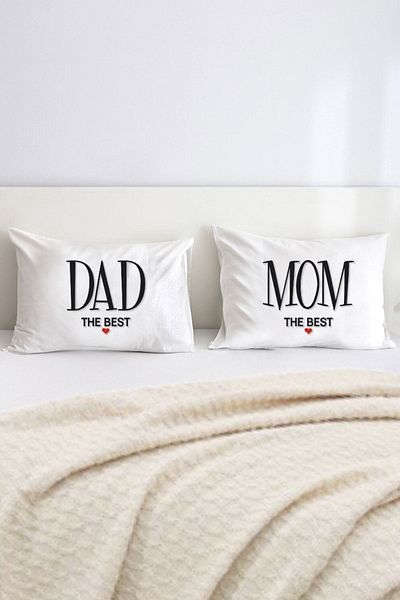 Hediyenza Dad & Mom Double Decorative Pillow Case 50x70 Cm - White