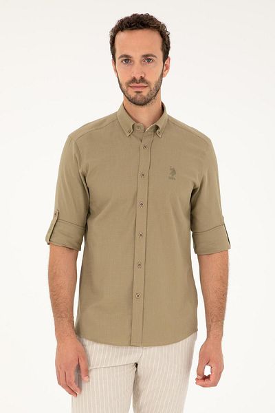U.S. Polo Assn. Ανδρικό αθλητικό πουκάμισο U.S. POLO Slim Fit - G081SZ004.000.1837940 Logana 027 Khaki