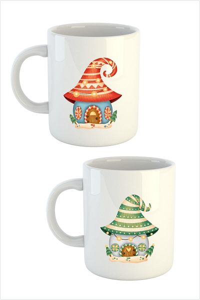 Hediyenza Set of 2 Gnome House Mug Cups for New Year's Eve 2025