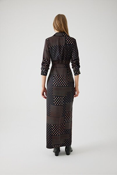 Exquise Polka Dot Maxi Shirt Dress - Long Sleeve, Regular Fit