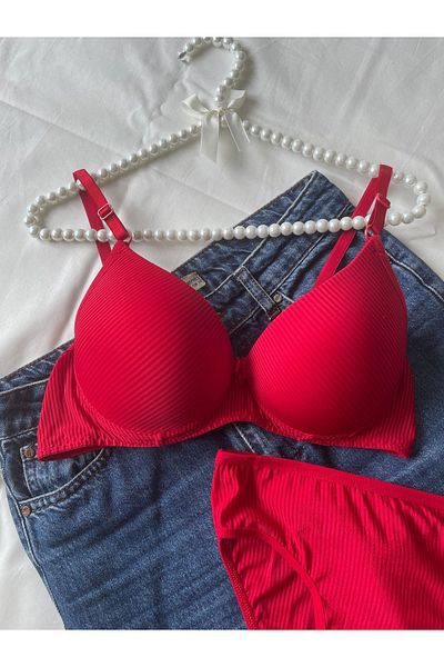 Demirtaş Bra and Panty Set - Red Supported