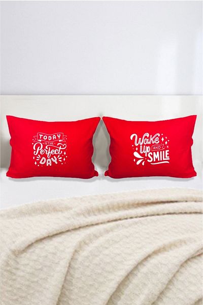 Hediyenza Perfect Day Printed Double Decorative Pillow Case 50x70 Cm - Red