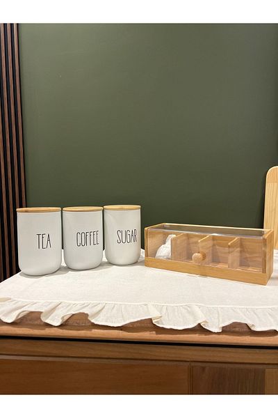 may home design 3-Compartment Tea Box/3-Piece Spice Rack Set