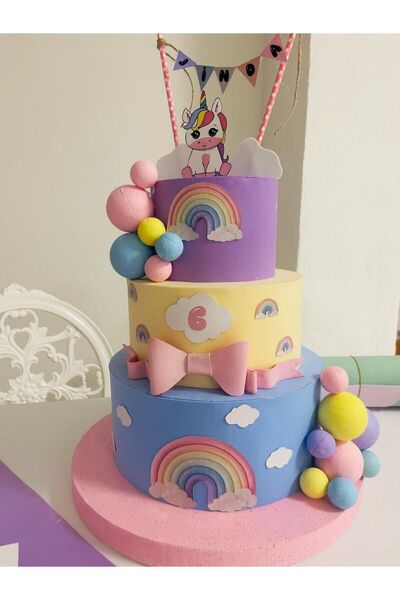 turkuaz parti Gökkuşağı Konsept Maket Pasta Unicorn Maket Pasta Unicorn Konsept