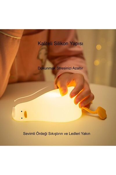 HyMark Sevimli Silikon Dokunmatik LED Ördek Gece Lambası Şarjlı Kısılabilir Dekoratif