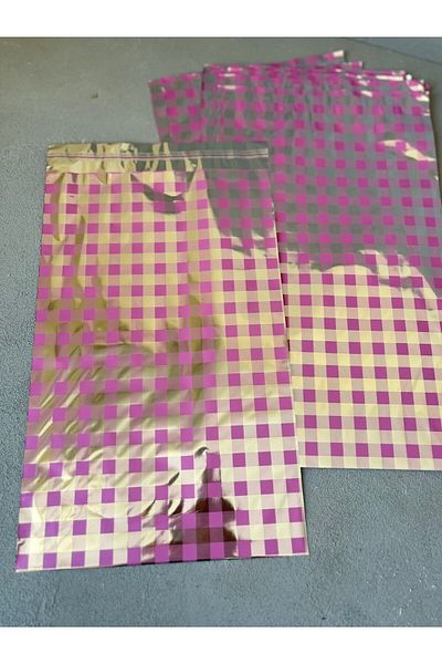Meyofficial 20*35cm Metallic Pink Gray Checkered Gift Package - Set of 10