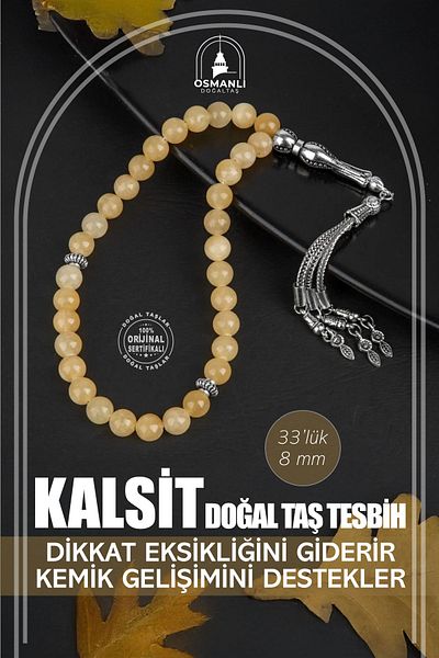 OSMANLI DOĞAL TAŞ Calciu piatră naturală Tasbih 33 buc - 8 mm
