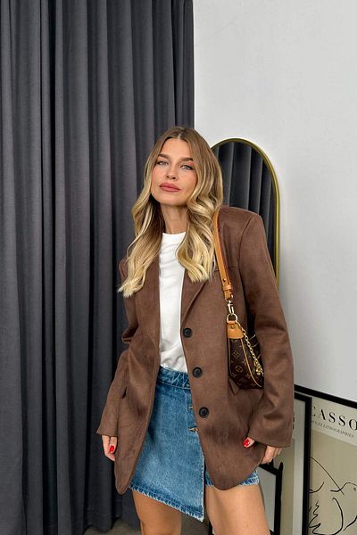 Sue Store Premium Suede Σκούρο Καφέ Μπουφάν - Με Κουμπιά