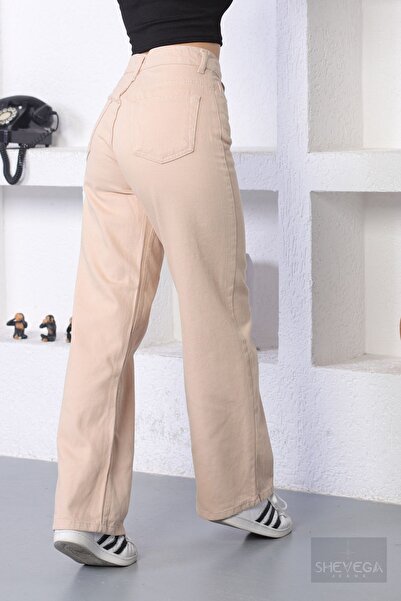 SHEVEGA Beige High Waist Boyfriend Wide Leg Loose Wide Leg Trousers