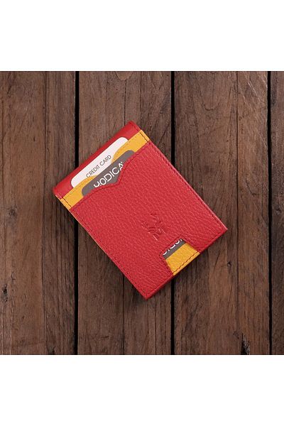 Modica Men's Red Card Holder Wallet Money Clip Model Genuine Leather Wallet with Gift Box |   Arena