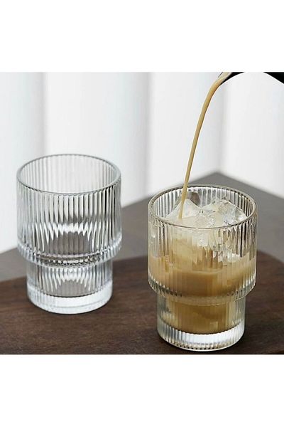 Enyaza Home 350 ml Glass Origami Model - Set of 2 Coffee and Soft Drink Glasses