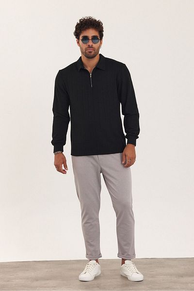 İLKCET MODA Jacquard Zipper Collar Regular Sweatshirt