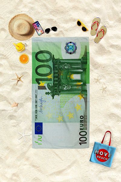MoveBeach Πετσέτα θαλάσσης με σχέδιο Euro, Πετσέτα μπάνιου 80x150cm