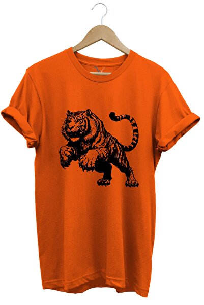 WİDİ Kaplan Štampano Cool Premium 100% pamuk Regular Fit Orange T-shirt