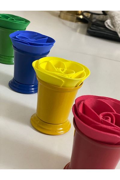 Elzem 4-PIECE RED YELLOW GREEN BLUE COLOR ROSE BUCKET INCLUDES ROSES