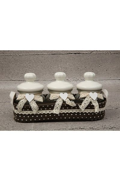 Vitale Brown Fabric Covered Triple Large Glass Spice Rack If0021