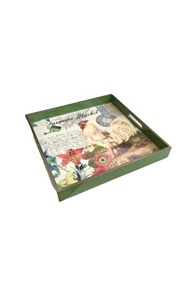 tub Wooden Tray Special Design Printed Tea Coffee Presentation Tray 32x32cm K7