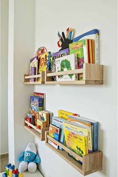 Genel Markalar Montessori Çocuk Odası Duvar Rafı Ahşap Kitaplık Raf 4 Adet 40 Cm