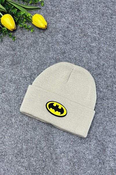 MYADA Stil Batman bež jednobojna pletena dječja beretka sa dodacima