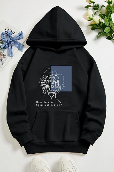 uyguntarz Unisex-Sweatshirt mit Minimal-Linienzeichnung-Aufdruck