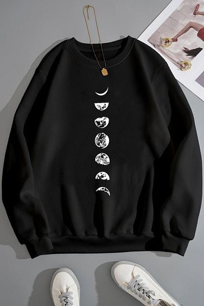 uyguntarz Unisex-Sweatshirt mit Mondphasen und Rundhalsausschnitt
